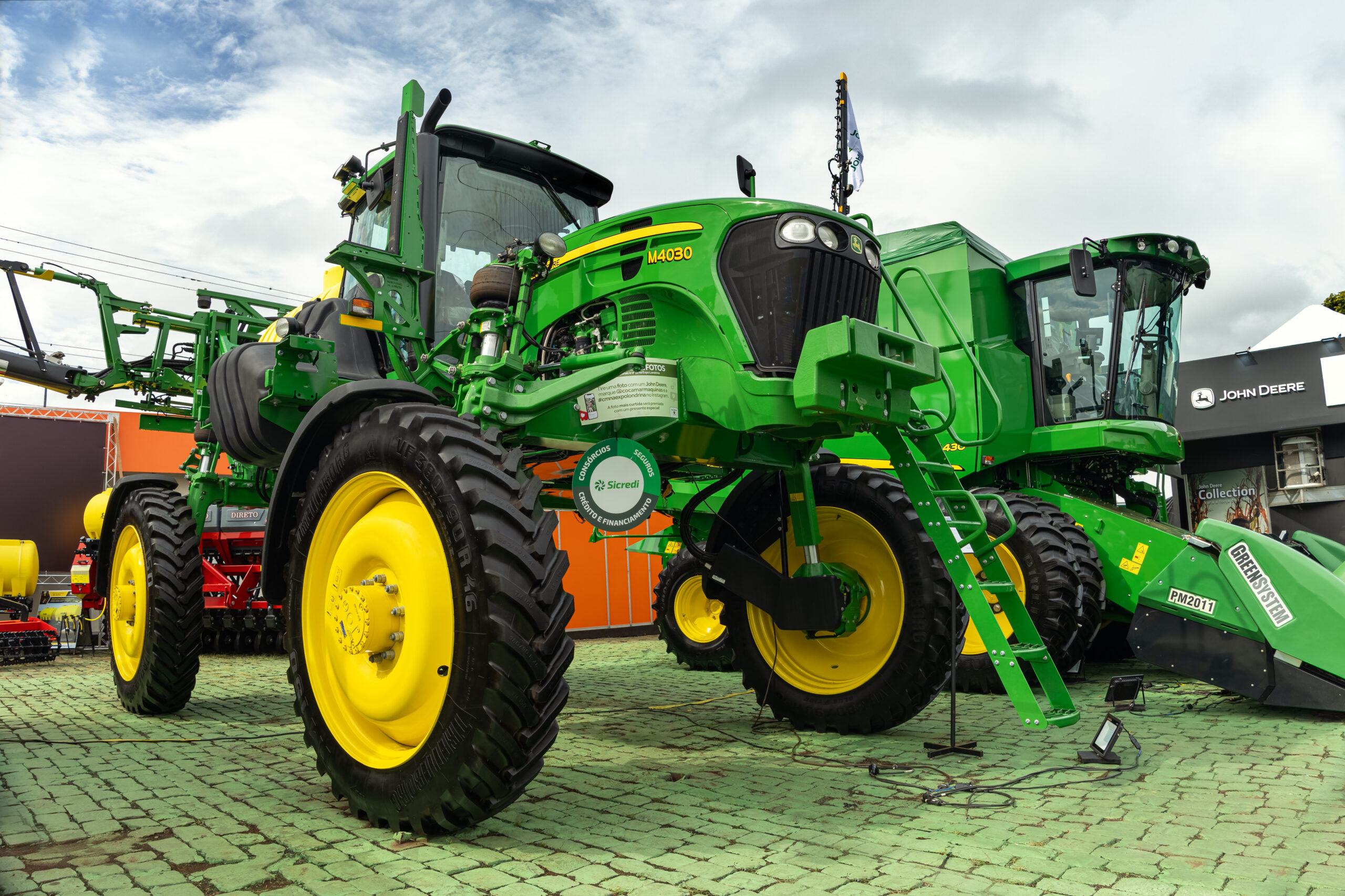 Vehicle John Deere self-propelled sprayer M4030 on display at the agricultural fair Expo Londrina 2024, held in the city of Londrina, Brazil.